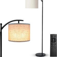 AR Easy Buy Arc Floor Lamps for Living Room with LED Smart Bulb, 3 Color Temperatures, Rotatable Linen Shade, Remote & Foot Switch, Stable Base Ideal...
