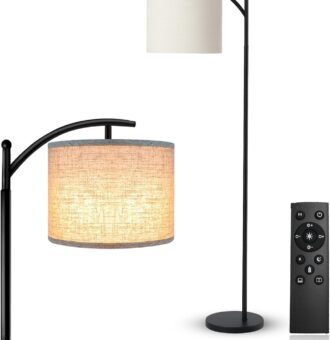 AR Easy Buy Arc Floor Lamps for Living Room with LED Smart Bulb, 3 Color Temperatures, Rotatable Linen Shade, Remote & Foot Switch, Stable Base Ideal...