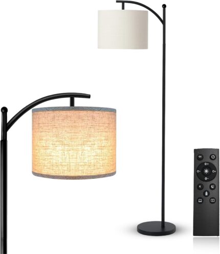 AR Easy Buy Arc Floor Lamps for Living Room with LED Smart Bulb, 3 Color Temperatures, Rotatable Linen Shade, Remote & Foot Switch, Stable Base Ideal...