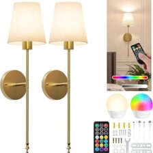 Wireless Rechargeable Wall Lights | Battery Operated Wall Lights Indoor & Outdoor Sconces with 5000mAh Battery | Adjustable Brightness & Color Temperature | Easy Installation for Bedroom, Room & More [Energy Class A+]