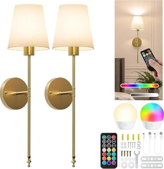 Wireless Rechargeable Wall Lights | Battery Operated Wall Lights Indoor & Outdoor Sconces with 5000mAh Battery | Adjustable Brightness & Color Temperature | Easy Installation for Bedroom, Room & More [Energy Class A+]