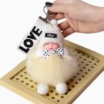 Fluffy Sleeping Baby Bag Charm Begie Women's Bag