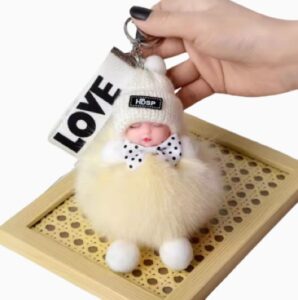 Fluffy Sleeping Baby Bag Charm Begie Women's Bag