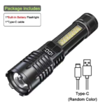 High Power LED Rechargeable Flashlight Powerful TYPE-C Rechargeable COB Flashlight With Side Light Torch For Outdoor Camping Hiking