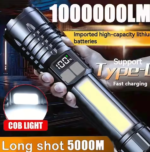 High Power LED Rechargeable Flashlight Powerful TYPE-C Rechargeable COB Flashlight With Side Light Torch For Outdoor Camping Hiking