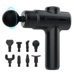 Massage gun deep tissue percussion massager in matte black with 8 interchangeable heads included, suitable for full body muscle relief – UK