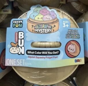 Crazy Fun holographic squishy bun mystery dumpling toy front packaging