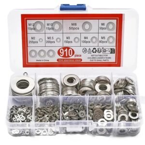 910Pcs 304 Stainless Steel Flat Washers M2-M12 Kit