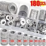 180Pcs stainless steel flat washers assortment kit in M2-M10 metric sizes