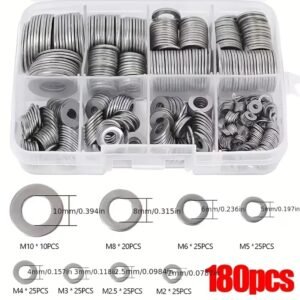 180Pcs Stainless Steel Flat Washers M2-M10 Hardware Kit