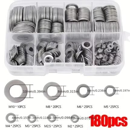180Pcs Stainless Steel Flat Washers M2-M10 Hardware Kit