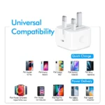 20W USB-C PD charger compatible with iPhone, iPad, Samsung Galaxy and Huawei