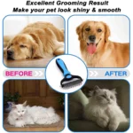 Dog and cat before and after using the dematting comb for shiny, smooth fur